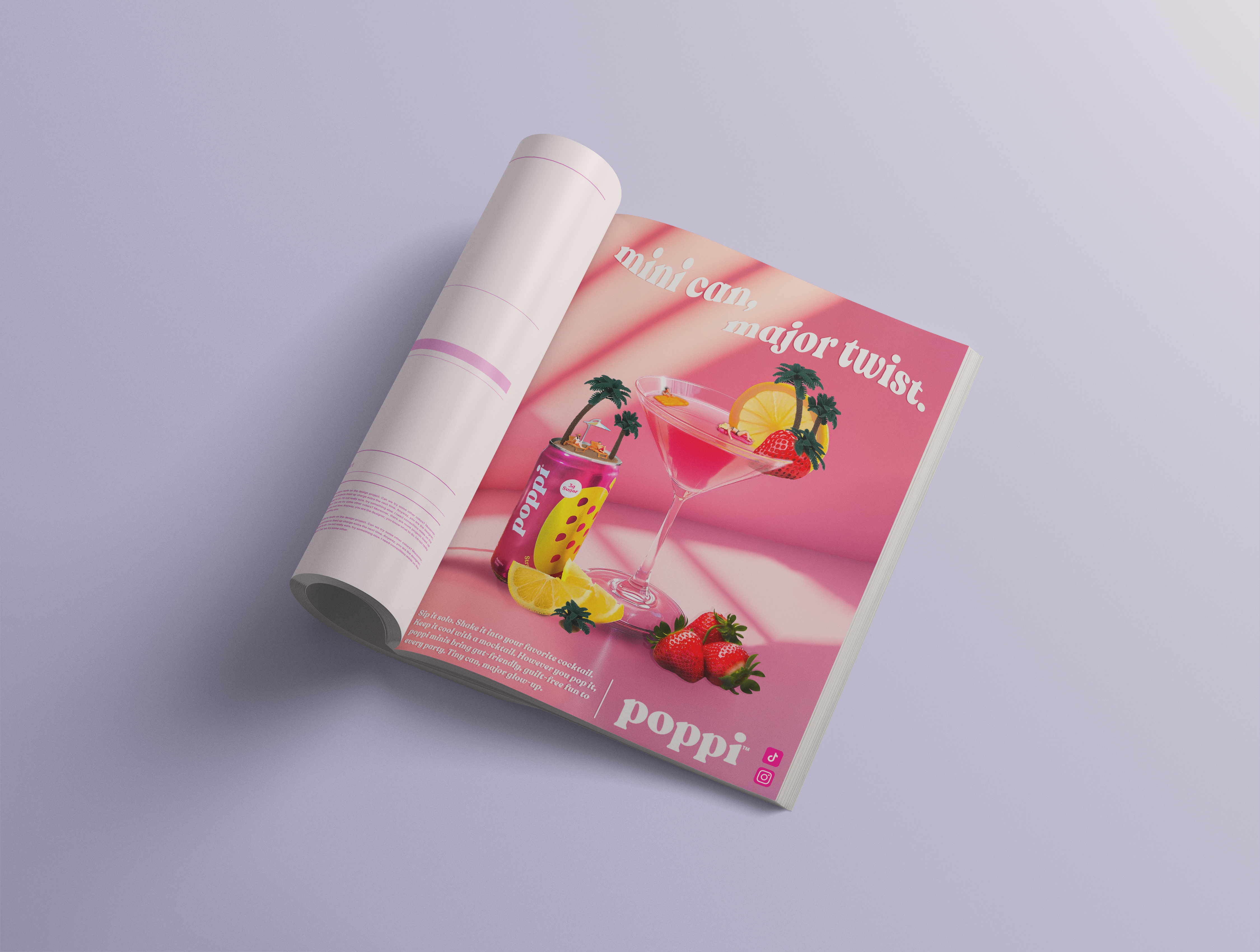 poppi mini magazine ad with cocktail concept