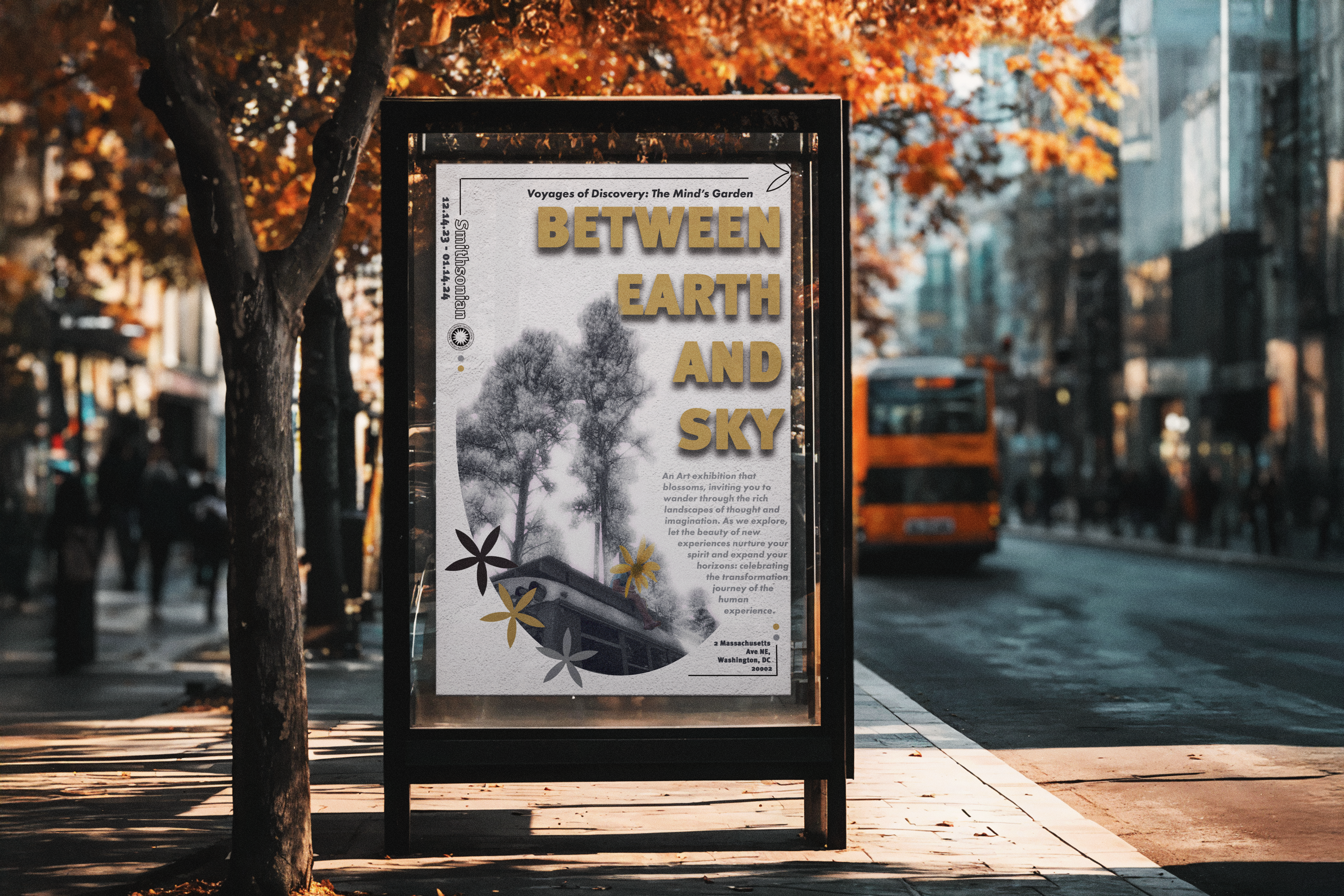 Smithsonian exhibition poster mockup on a city display
